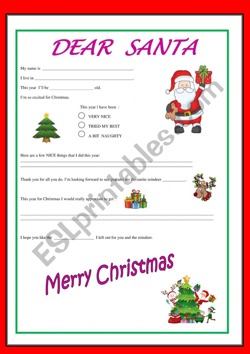 A LETTER TO SANTA worksheet