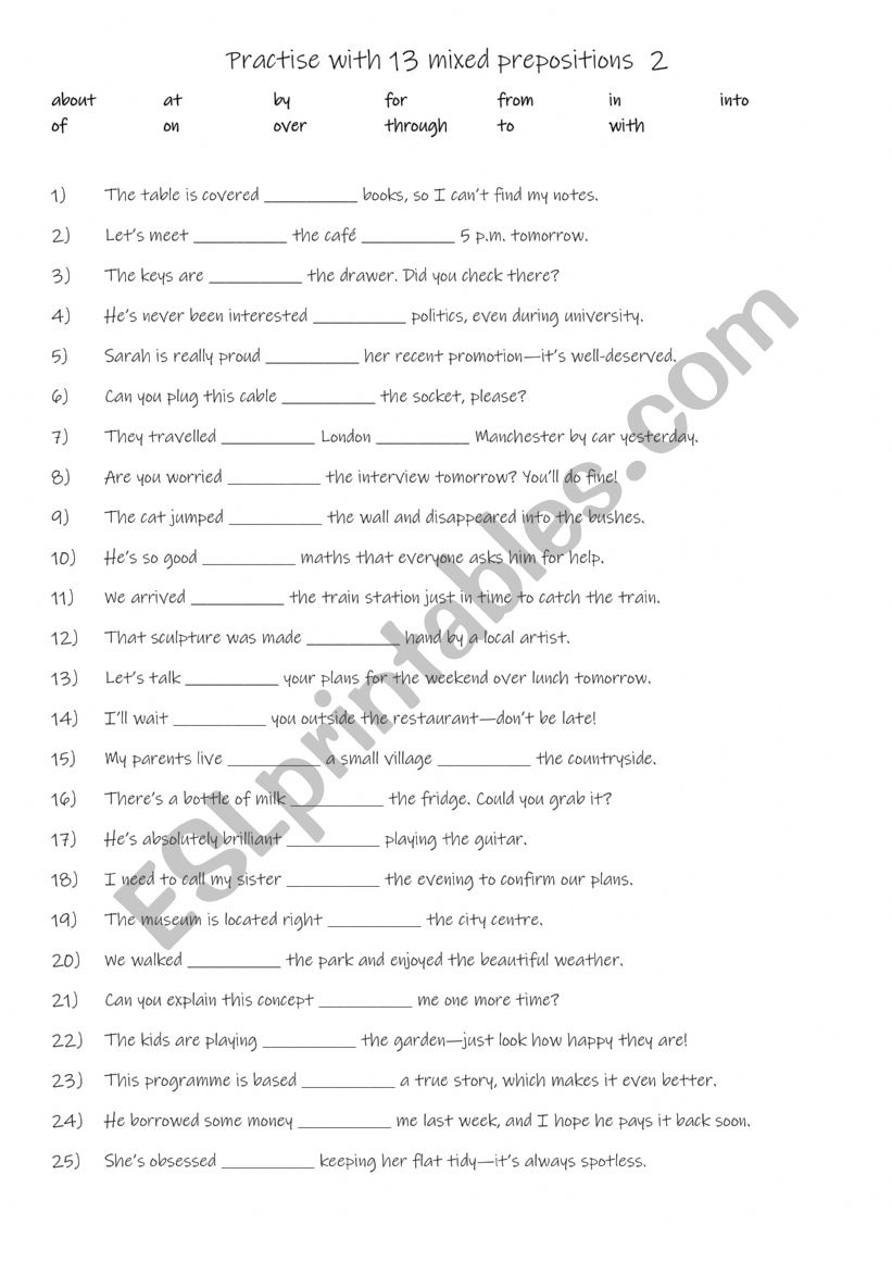 A1+-A2 Practise with 13 mixed prepositions 2