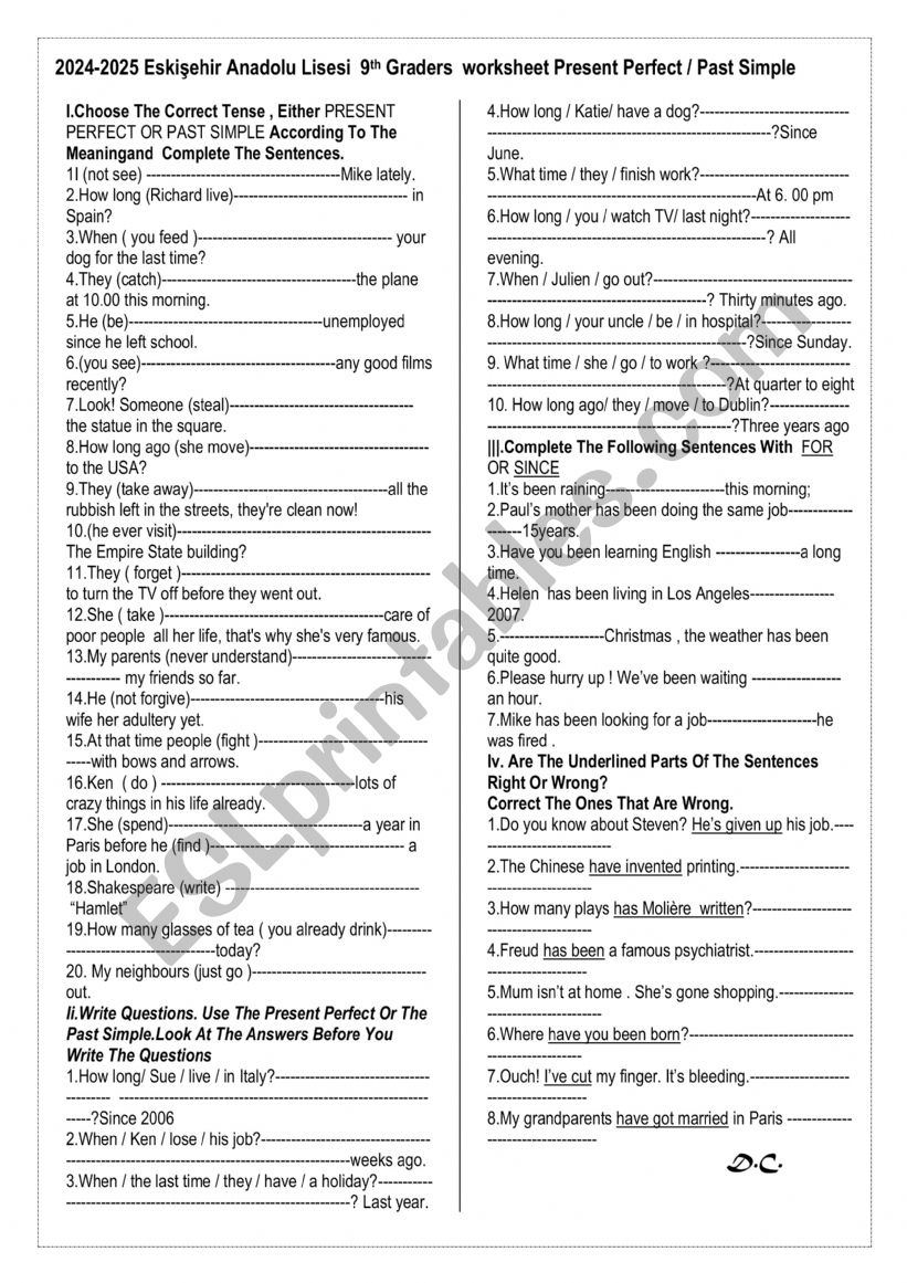 presnet perfect/ Past Simple worksheet