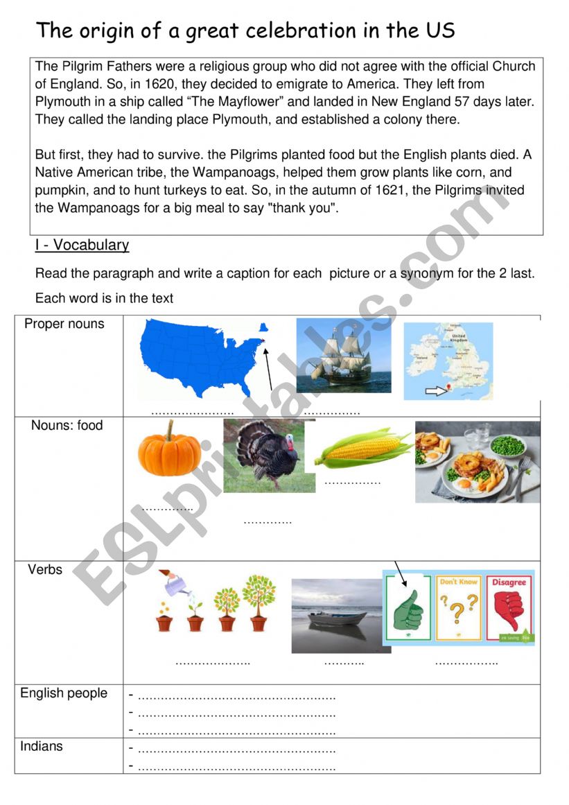 The 1st Thanksgiving worksheet