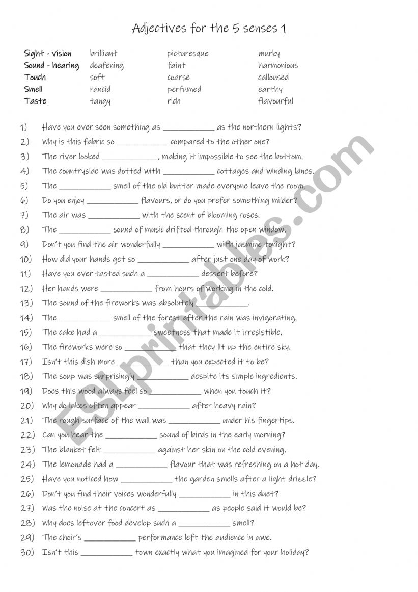 A2+-B1 15 adjectives for the 5 senses 1