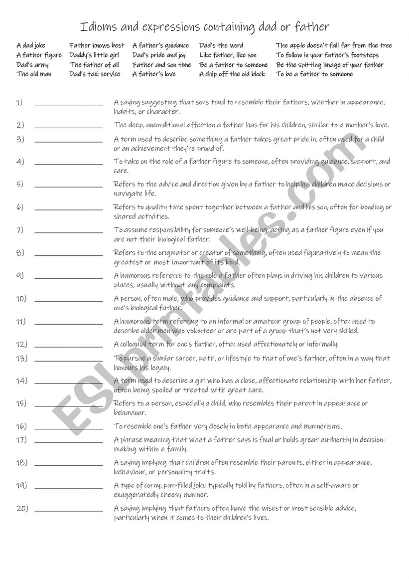 Idioms and expressions containing dad or father B1+-C1 (1) 