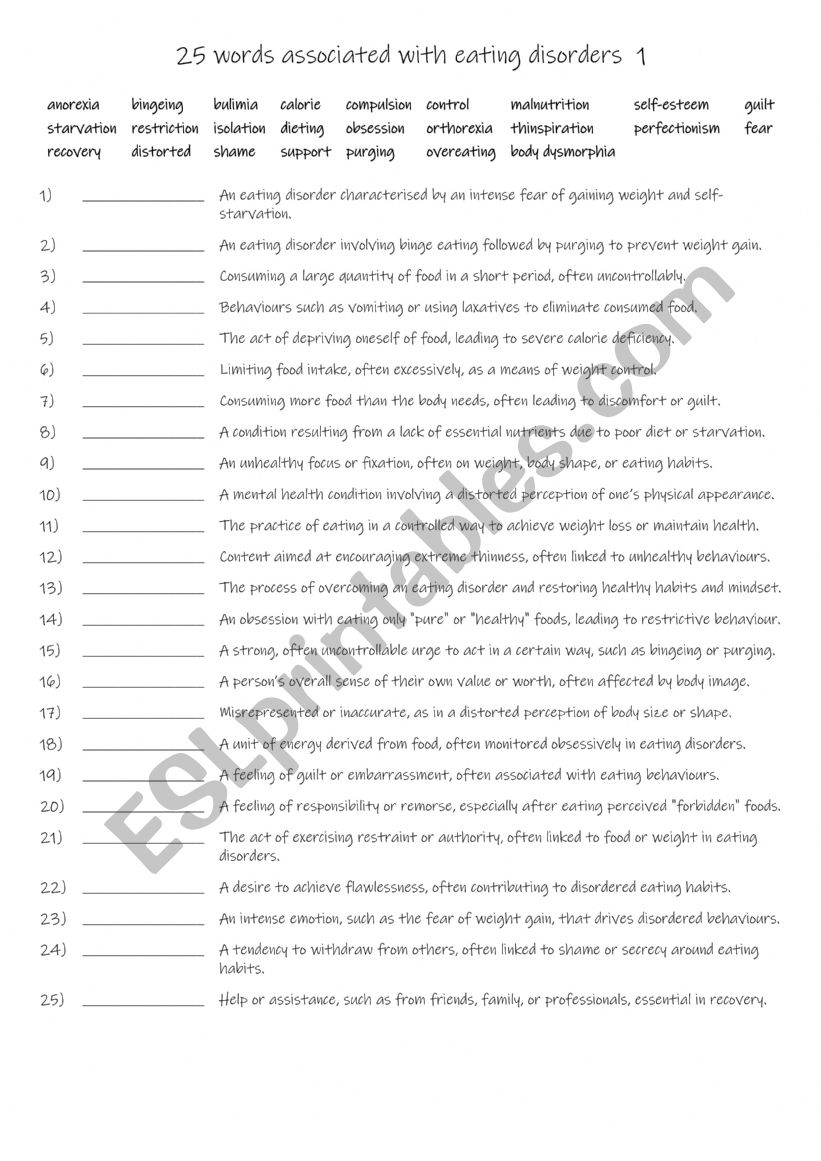 B1+-B2 25 words associated with eating disorders  1