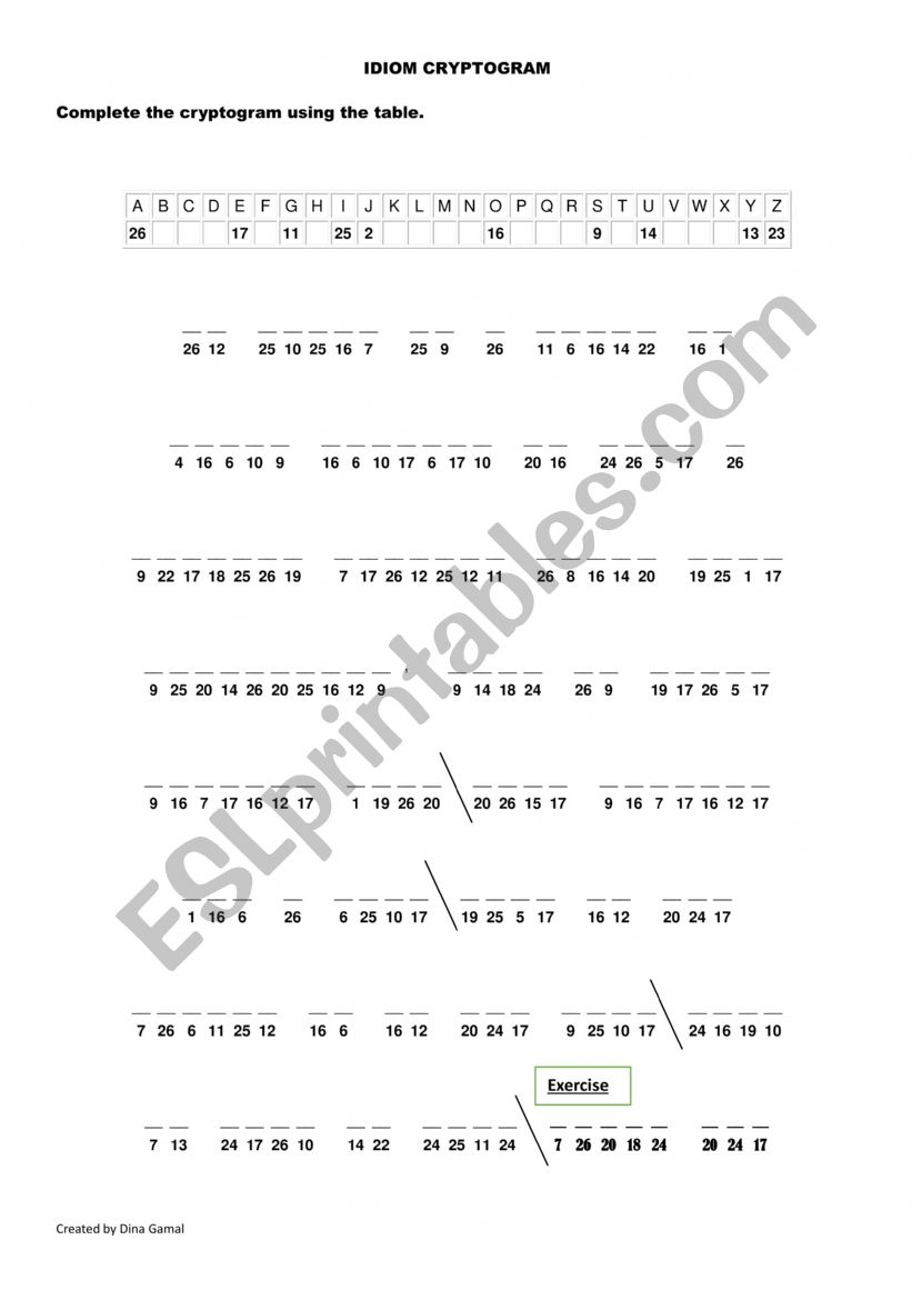 IDIOM CRYPTOGRAM worksheet