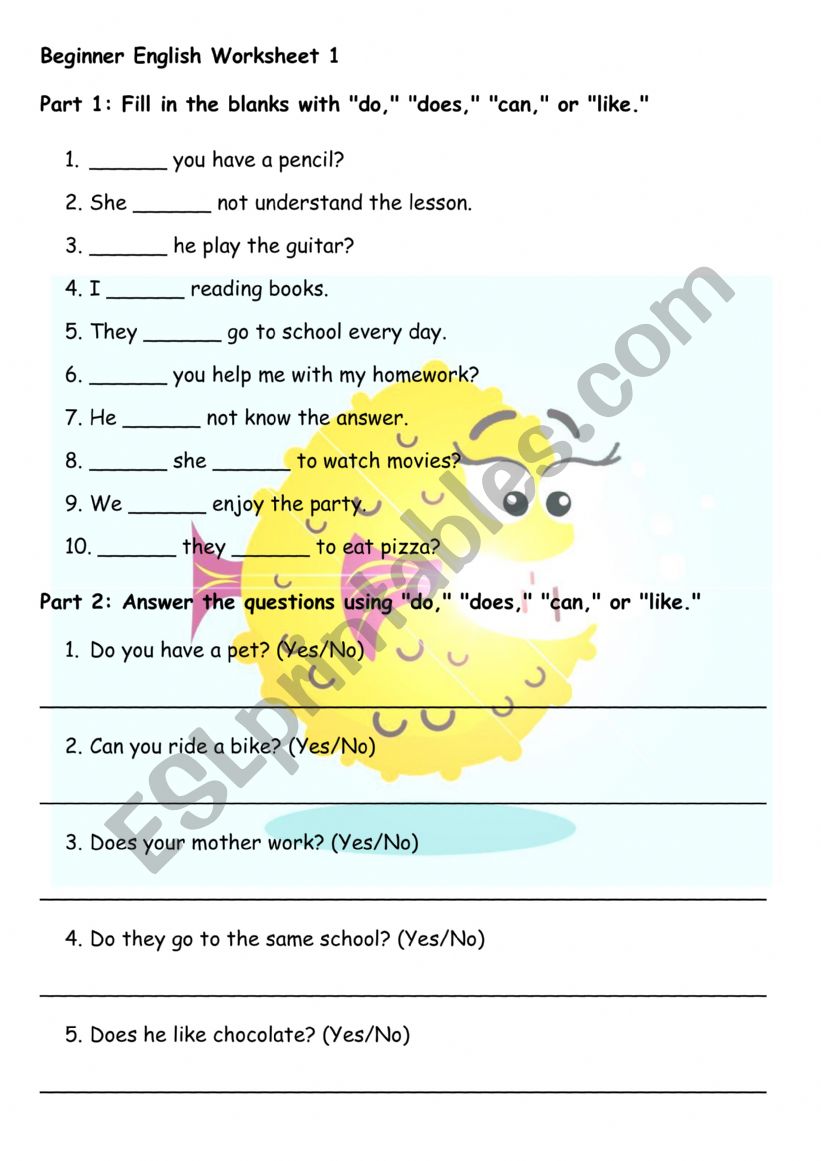 Can do does like worksheet