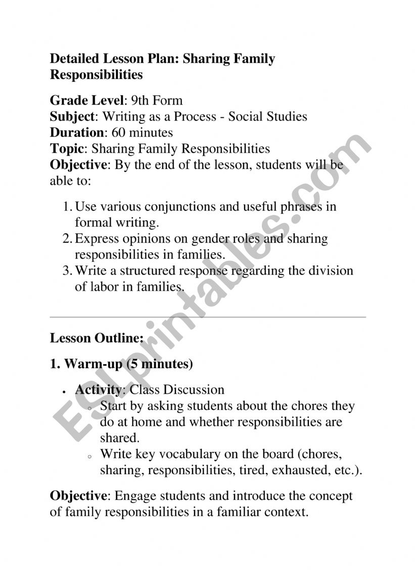 Lesson Plan: Sharing Family Responsibilities