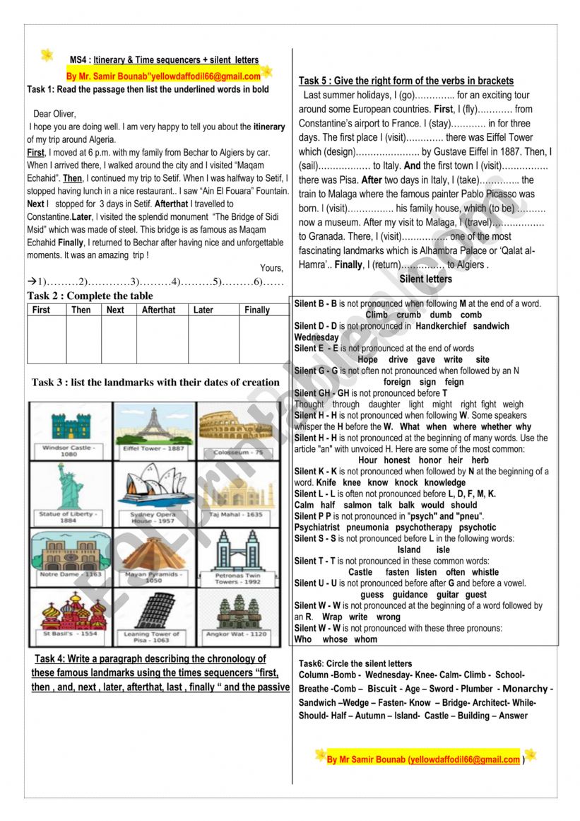 itinerary trip  & time sequencers & silent letters 