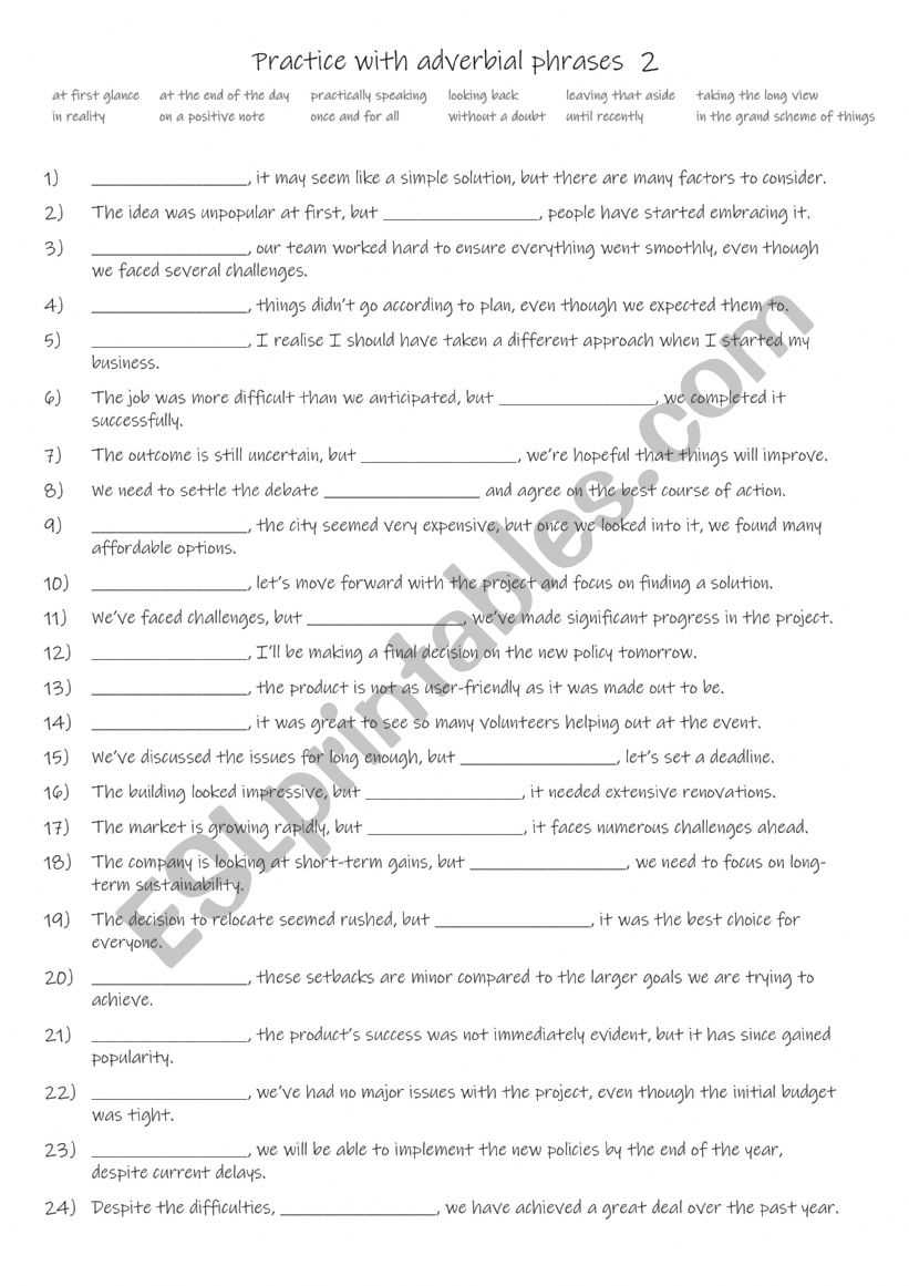 B1-C1 Practice with 12 adverbial phrases 2