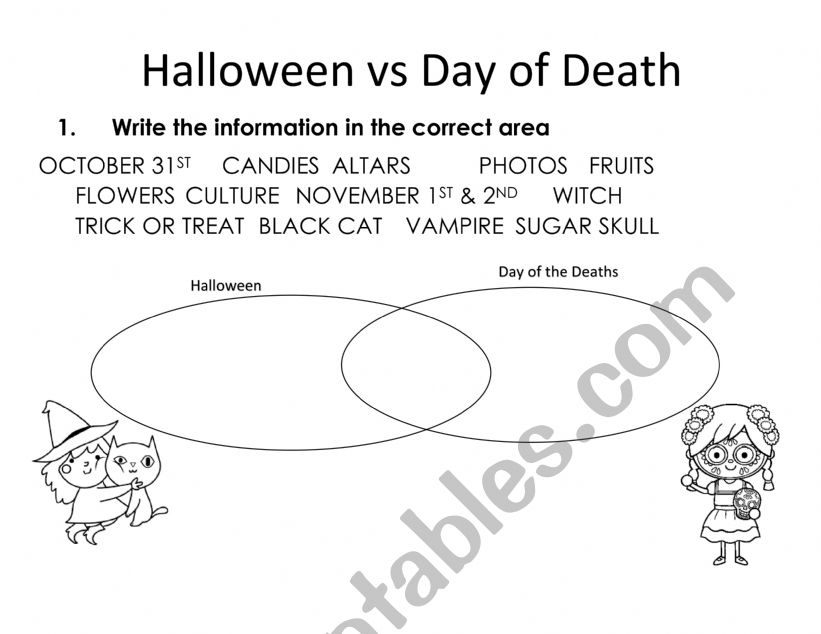 HALLOWEEN VS DAY OF DEATH worksheet