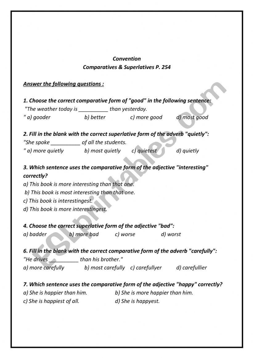 Comparative & superlatives worksheet 