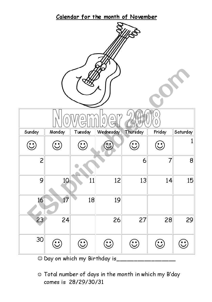 Days and Month worksheet