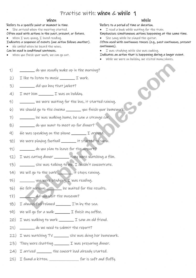 A2-B1 Practise with when & while  1