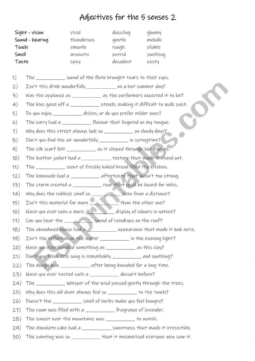 A2+-B1 Adjectives for the 5 senses  2