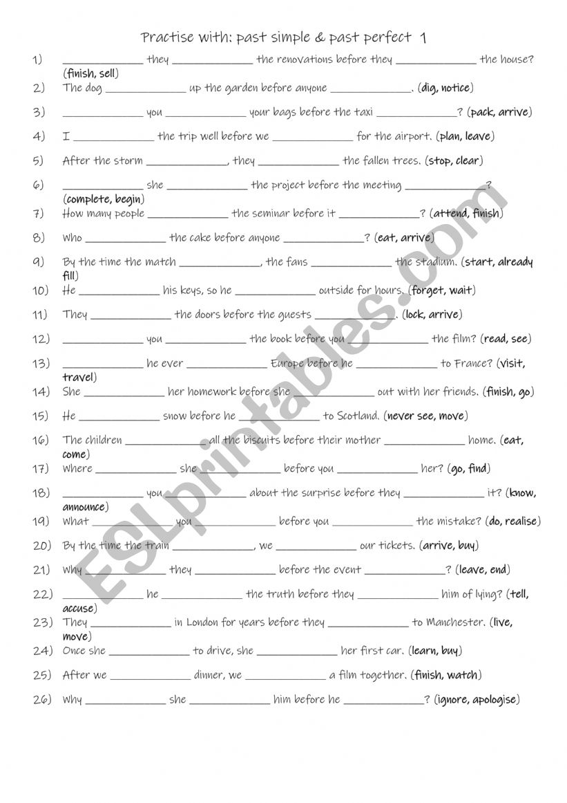 A2-B1 Practise with past simple & past perfect  1