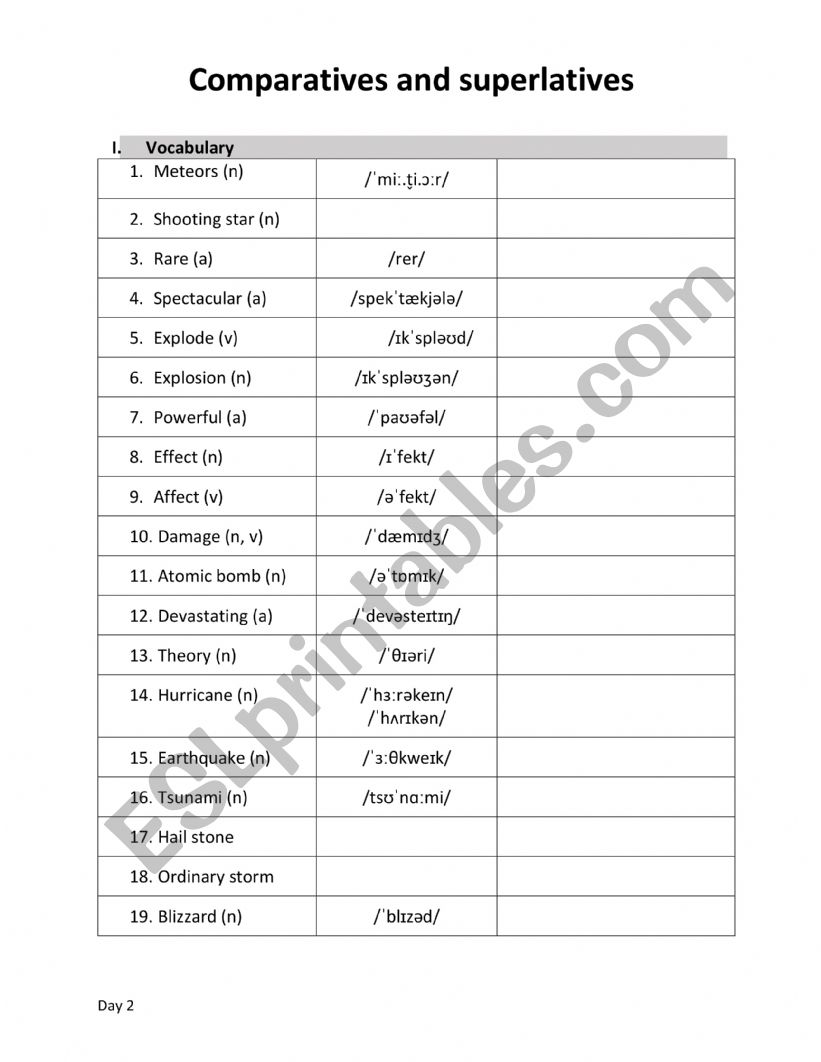 Vocabulary review worksheet