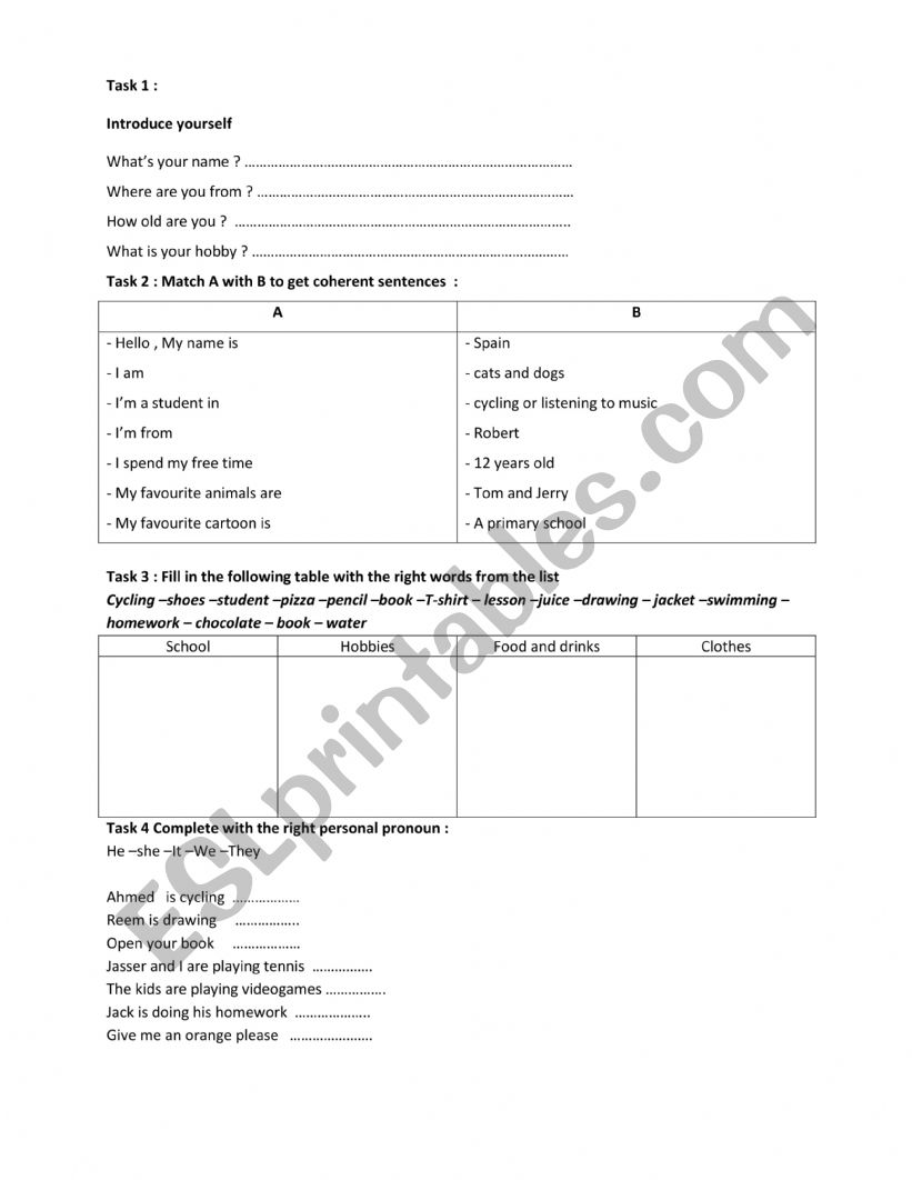 Beginner tasks  worksheet