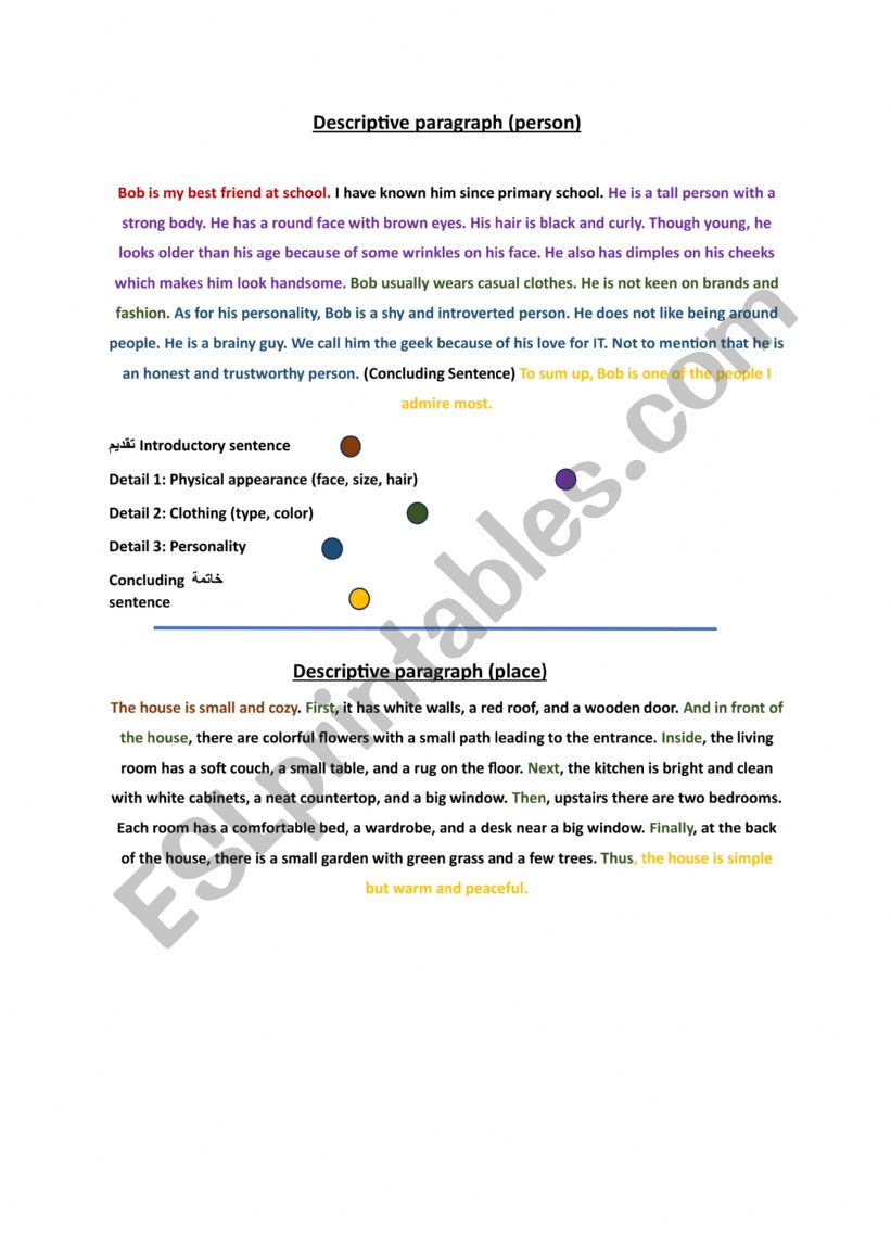 Descriptive paragraph worksheet