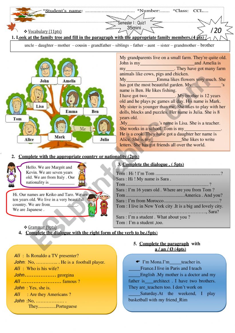 common core quiz worksheet