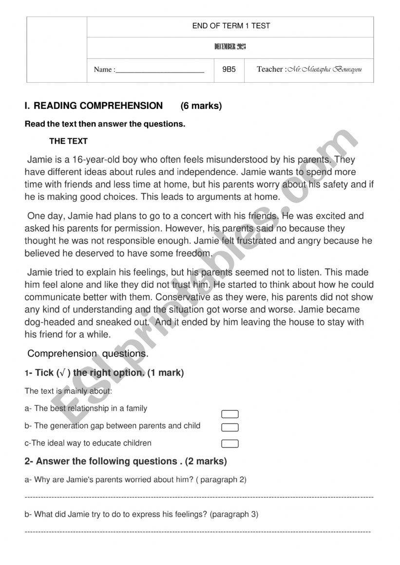 term 1 test 2 worksheet