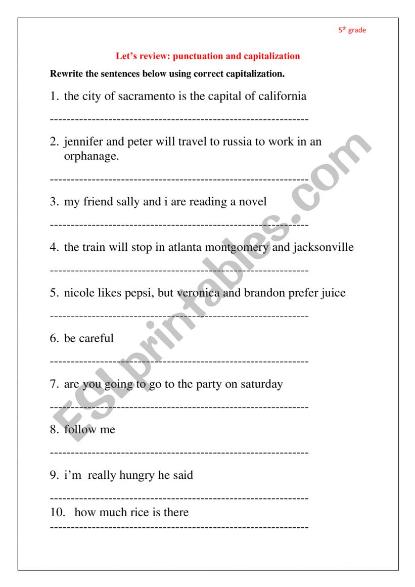 punctuation / capitalization worksheet