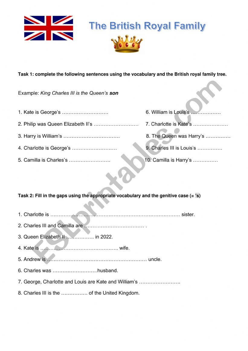 The British Royal Family worksheet