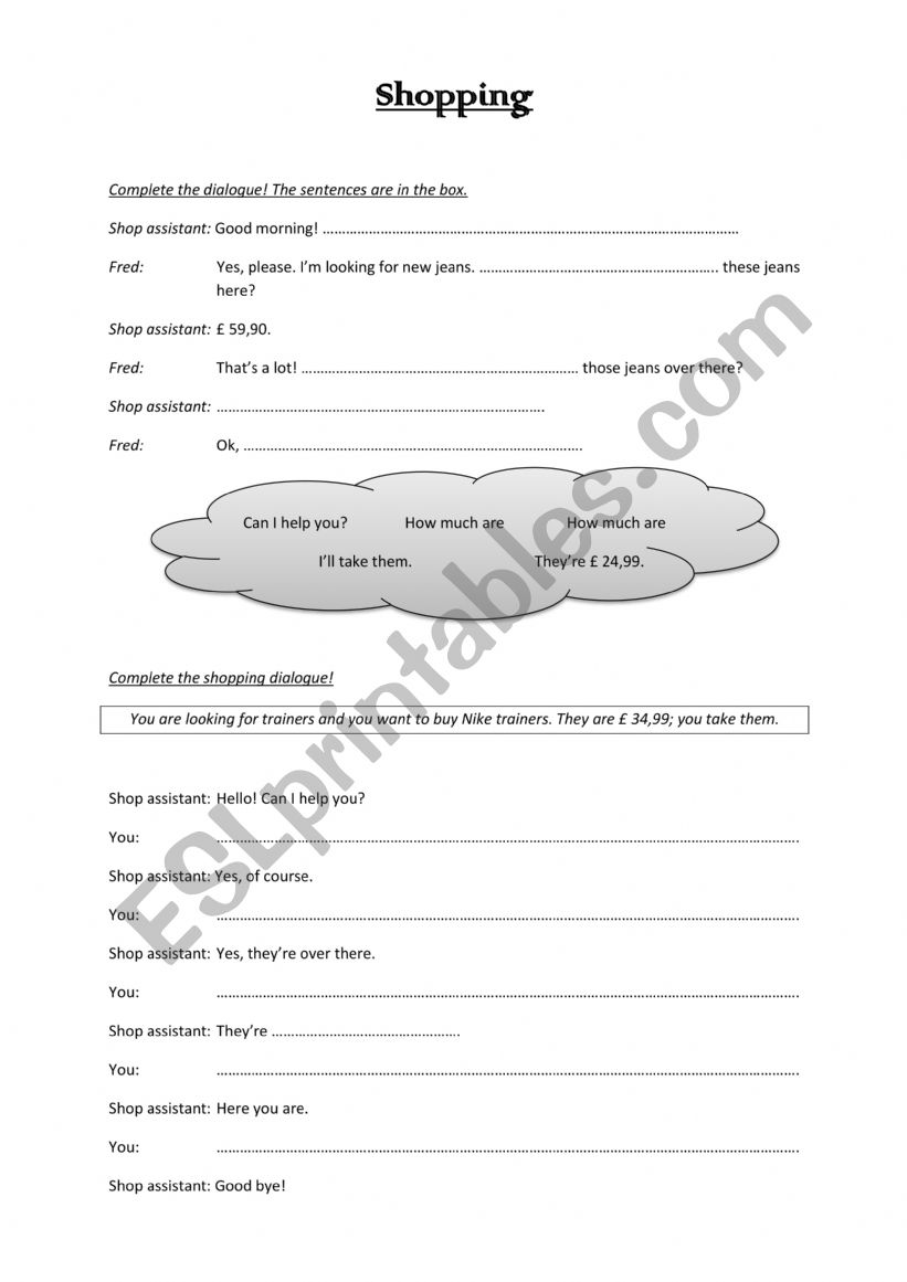 Shopping dialogues worksheet