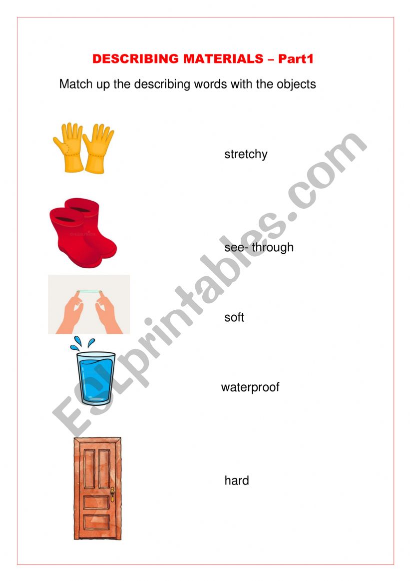 Describing Matterials part 1 worksheet