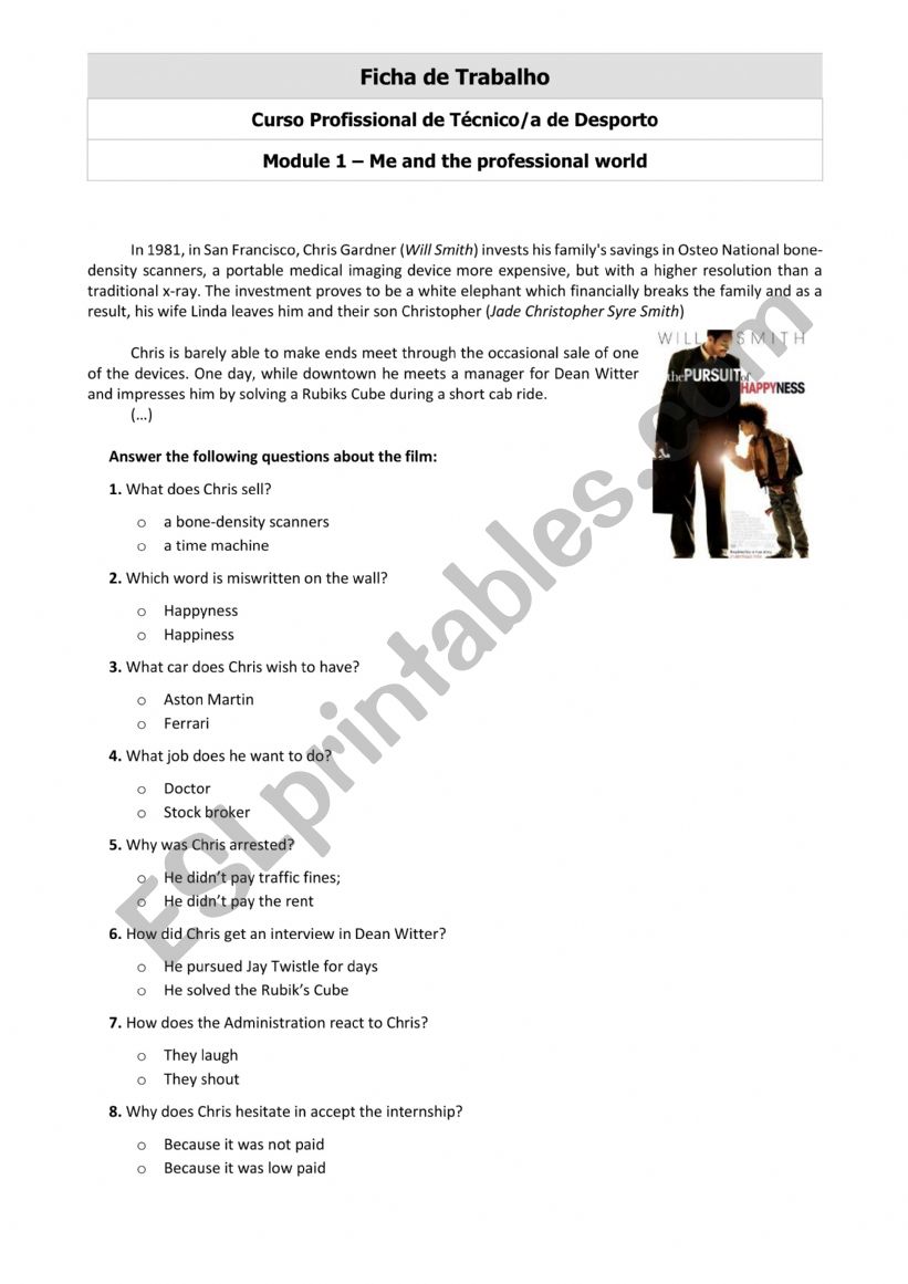 The Pursuit of Happyness worksheet