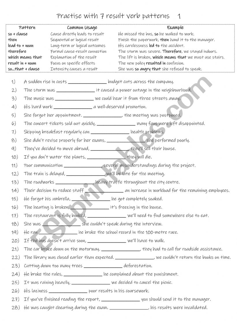 B1-B2 Practise with 7 result verb patterns 1