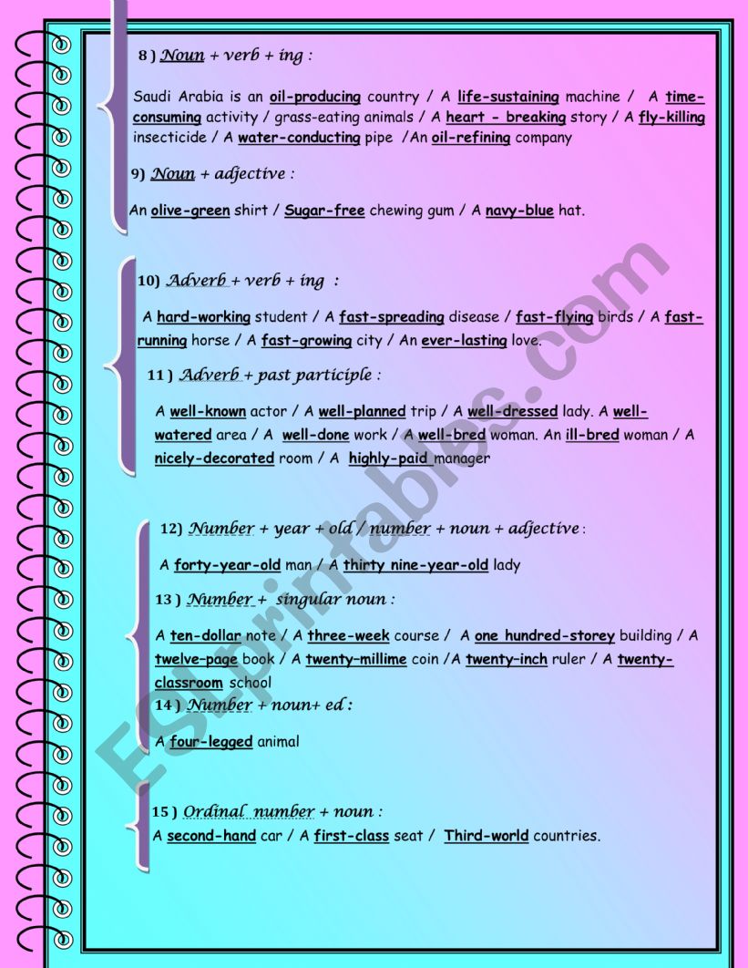 compound adjectives,part2 worksheet