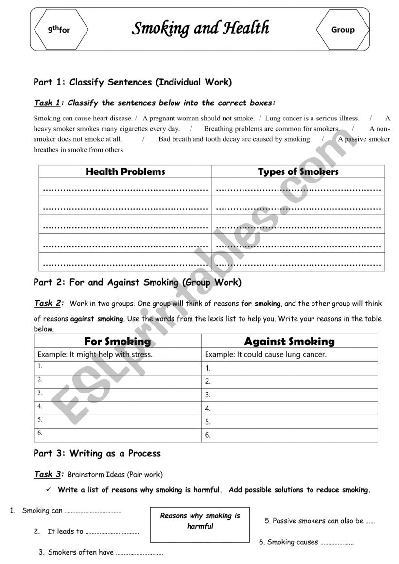 Smoking and Health (Group Session: Writing) 