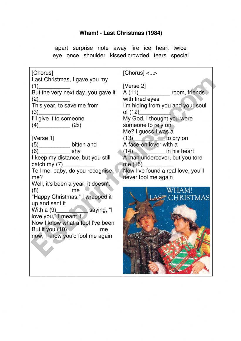 Wham! - Last Christmas song worksheet