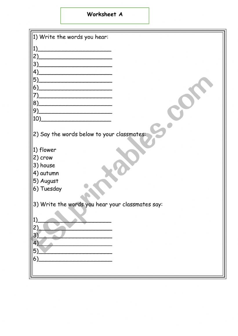 Dictation  worksheet