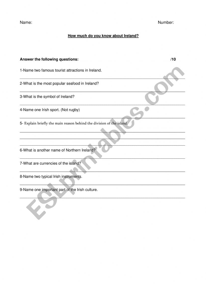 Ireland worksheet