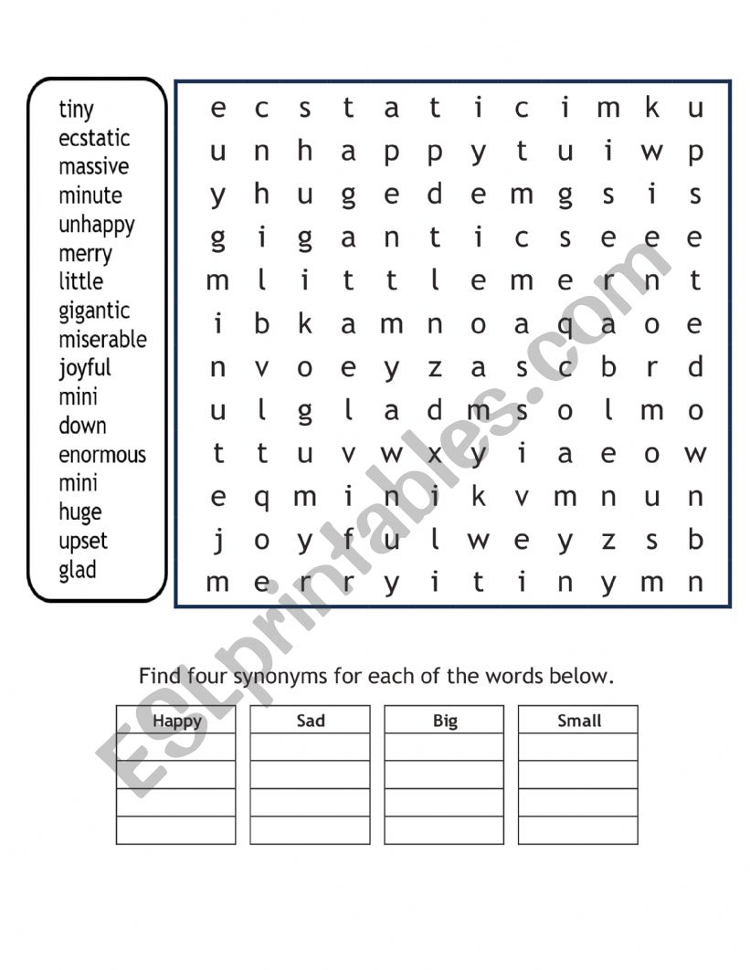 Synonyms worksheet