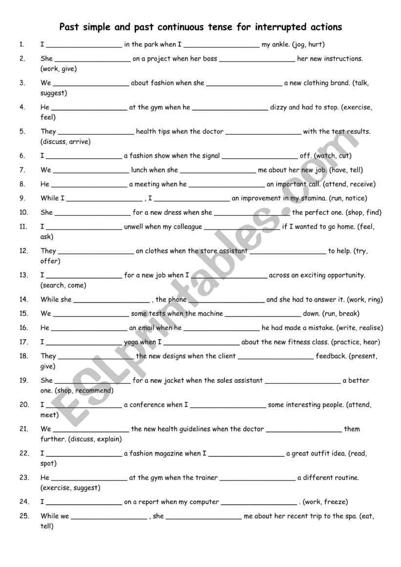 Past simple and past continuous tense for interrupted actions 