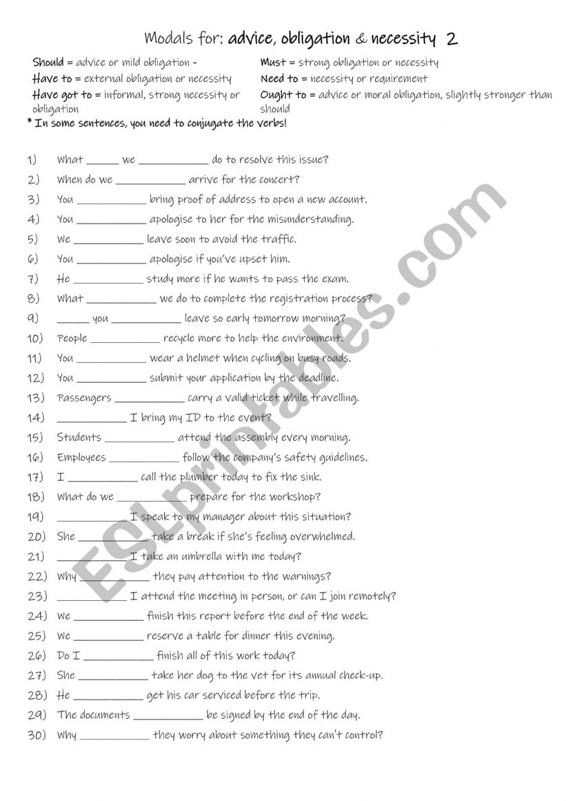 A2+-B1+ Modal Verbs for Advice, Obligation, and Necessity  2