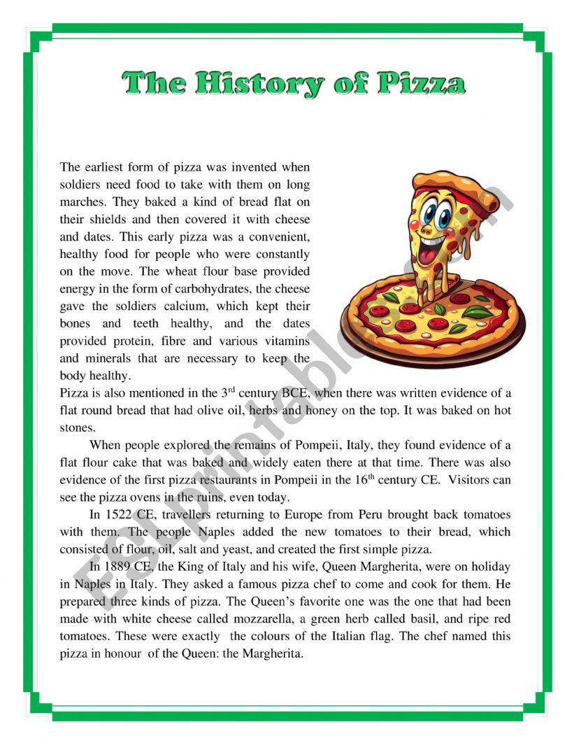 history of pizza worksheet