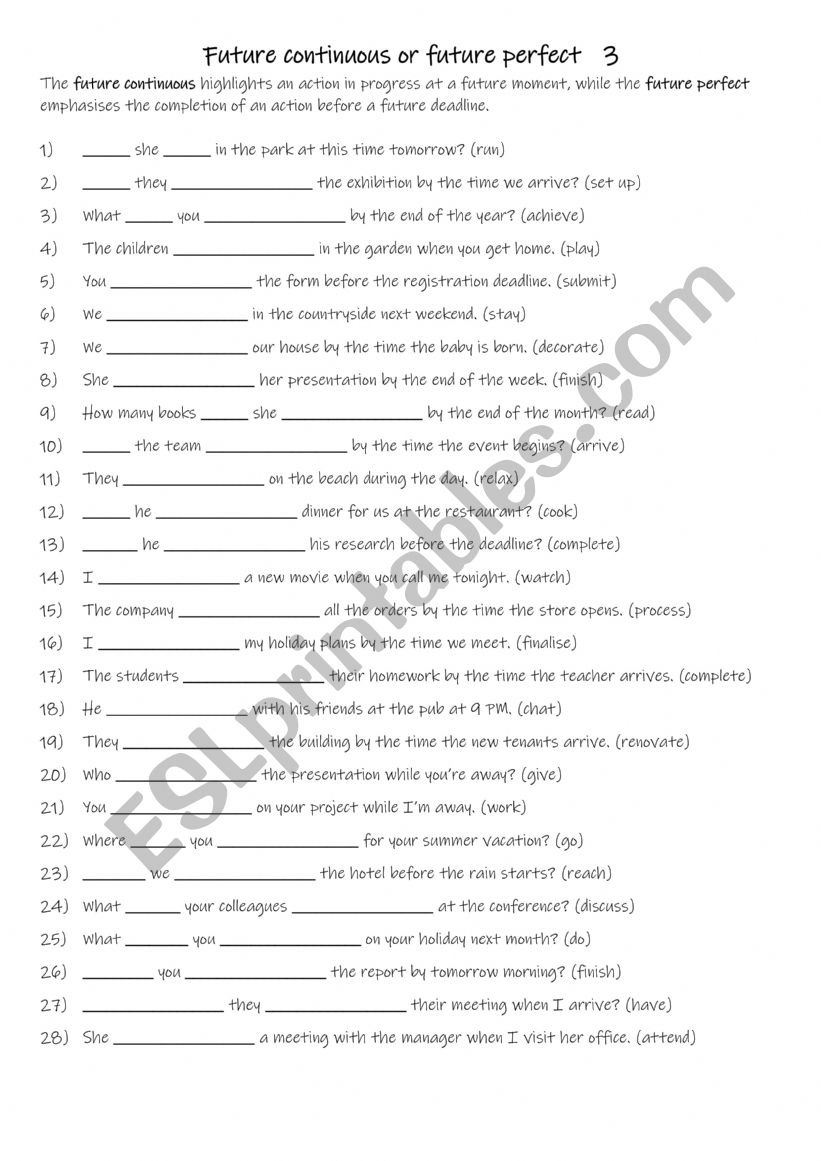 A2+-B1 Future continuous or future perfect   3 