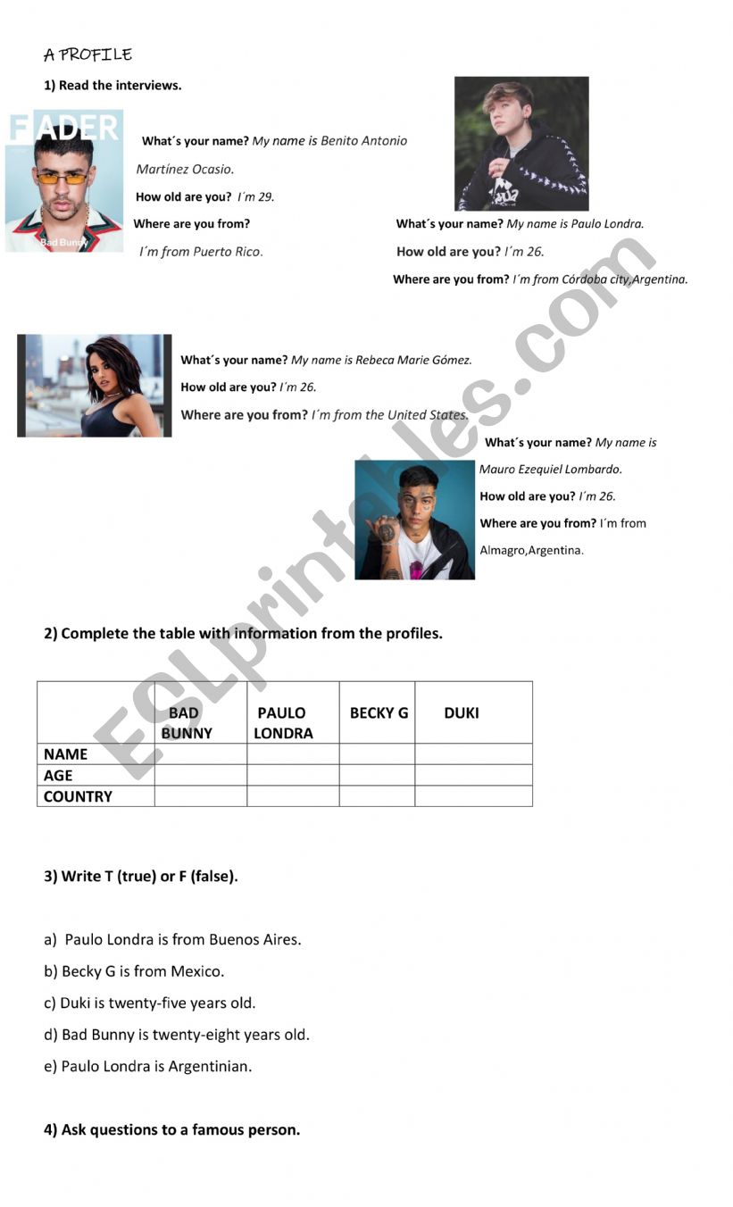 Personal information worksheet