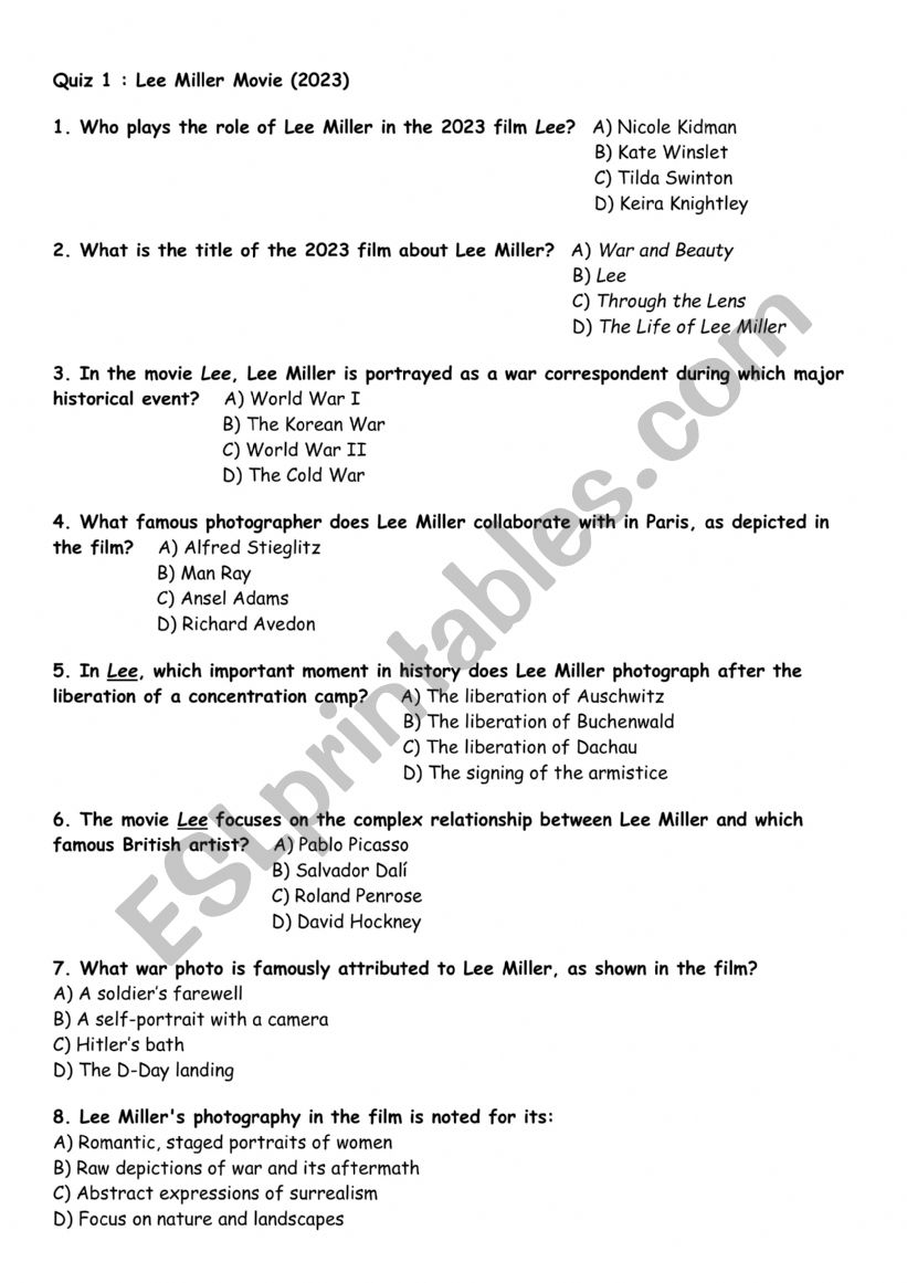 Lee Miller - film (2023) - a quiz with answers