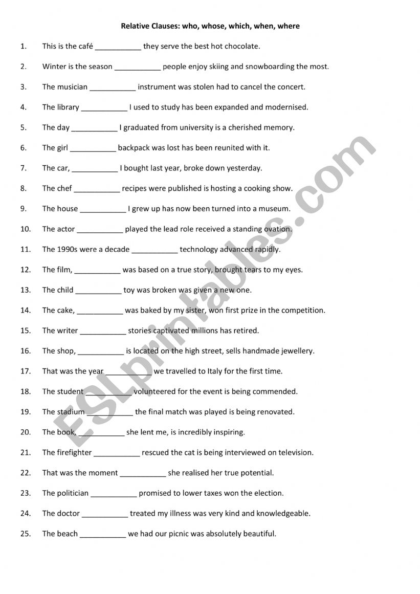 Relative Clauses who, whose, which, when, where  (1)