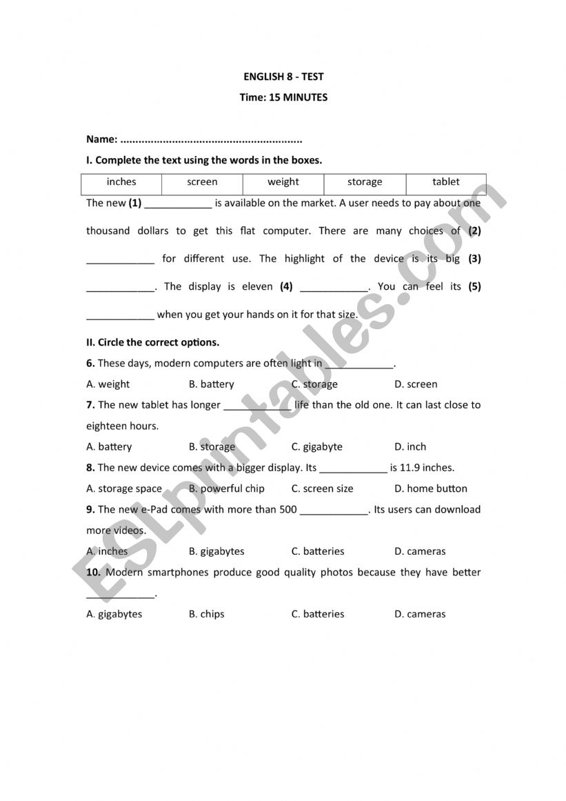 English 8 - ILSW worksheet