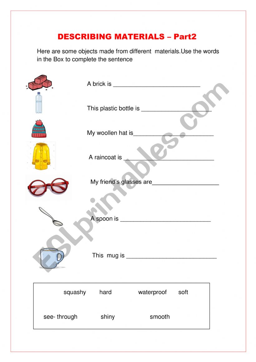 Describing materials part 2 worksheet