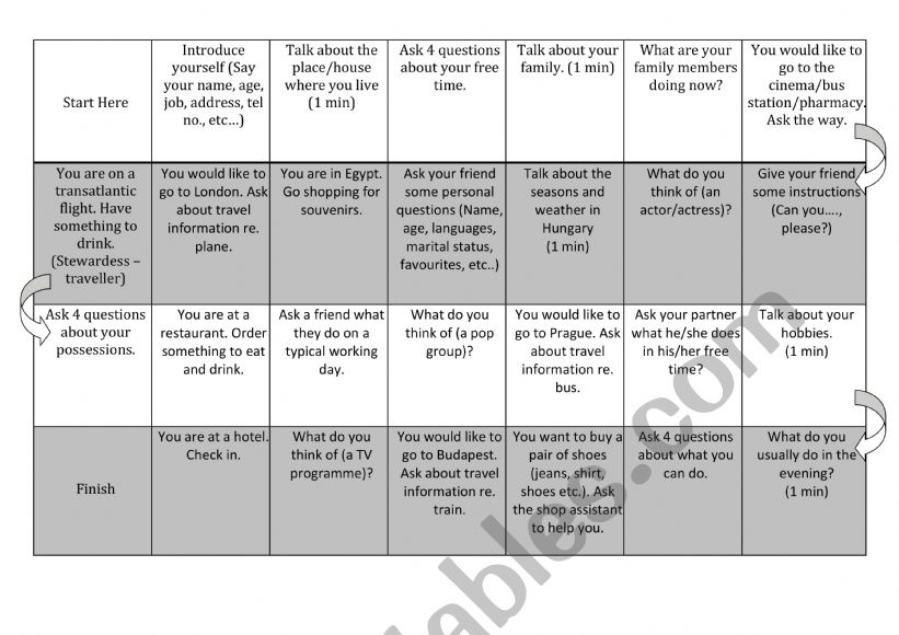 Situations board game worksheet