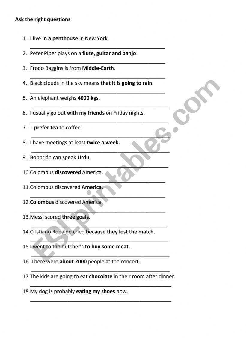 Ask the right questions worksheet