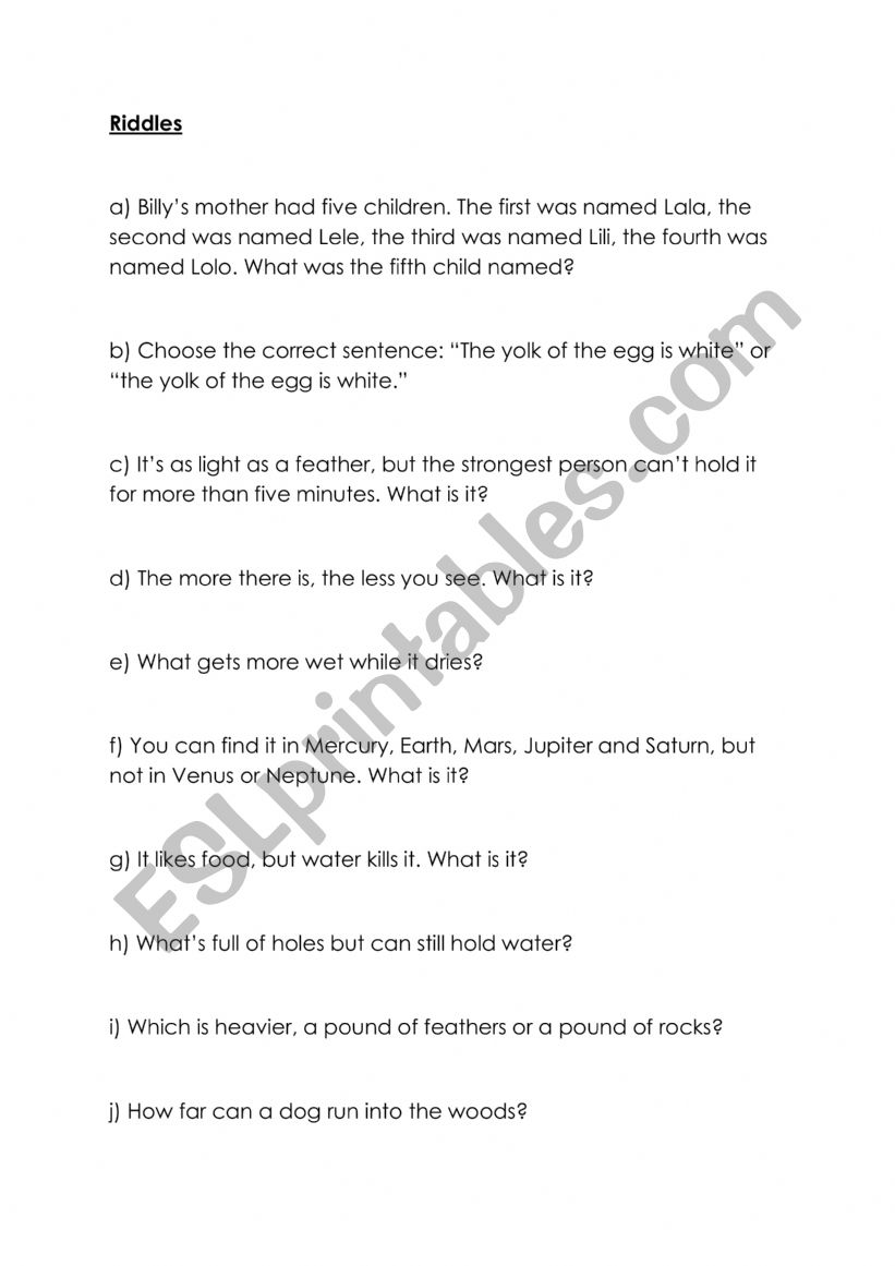 Riddles worksheet