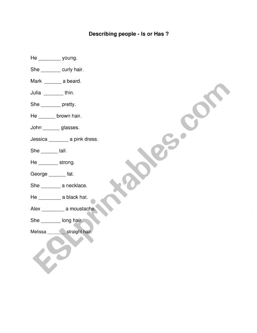 Describing people - Is or Has worksheet