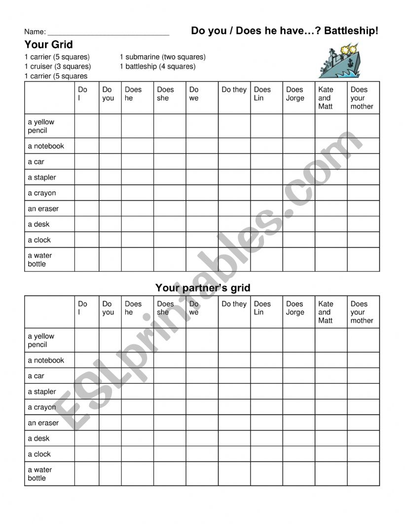 Do you have  Battleships worksheet