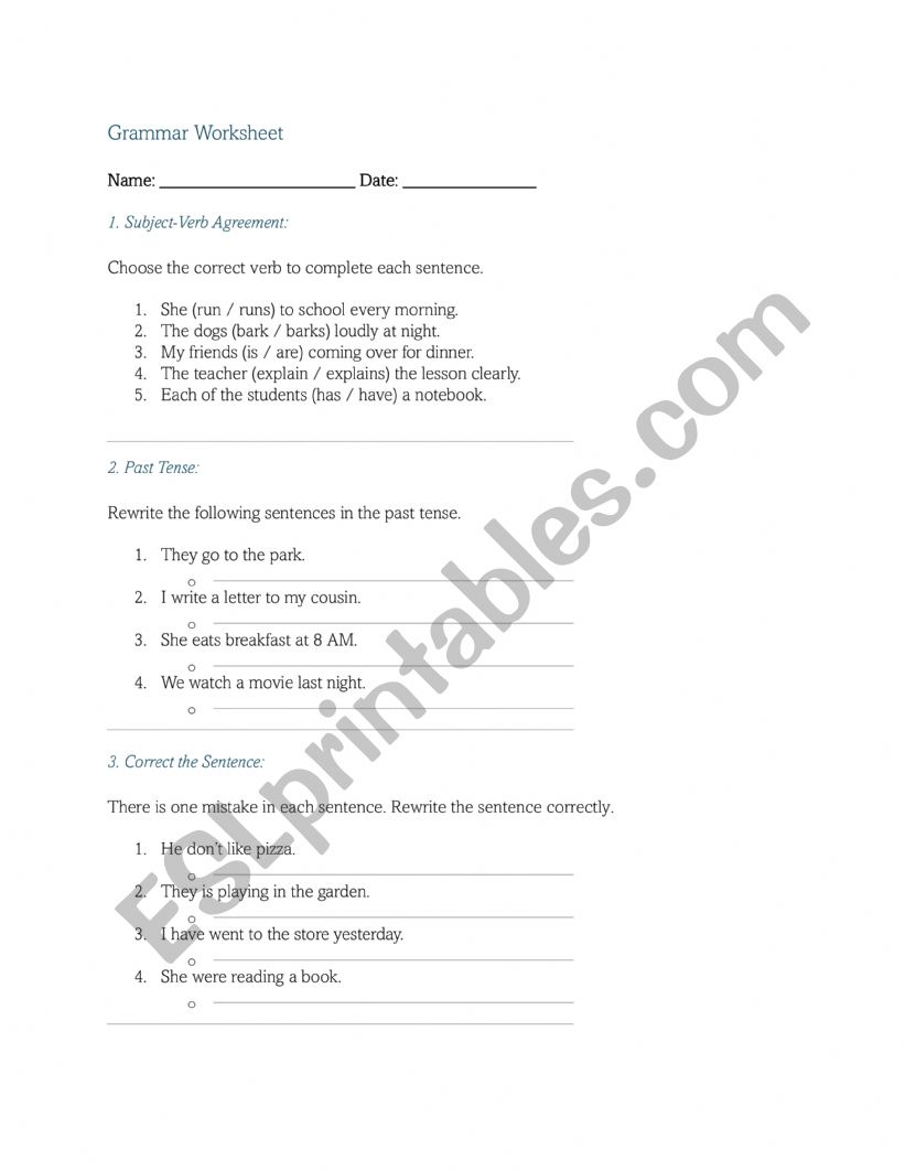 Grammar worksheet